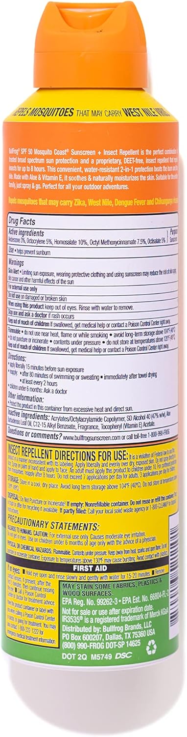 50, 5.5oz Bullfrog Mosquito Coast Bug Spray Insect Repellent + Sunscreen SPF Continuous Spray