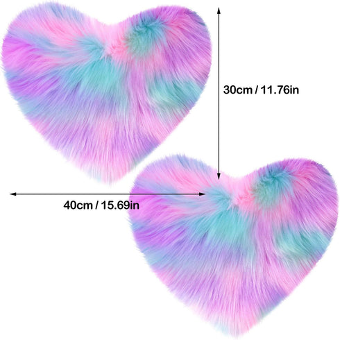 Mudder 2 Pieces Heart Shaped Rug, Faux Fluffy Carpet Door Mat for Bedroom, 12 x 16 Inch (Pink, Purple, Green)