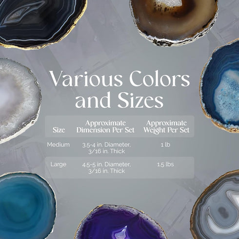 Set 4, 3.5-4" Nature's Decorations Pink Agate Stone Coasters - of Polished Geode Drink Mats for Dining & Coffee Table
