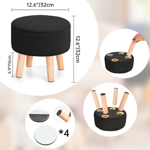 Poofzy Small Ottoman with Storage, Small Foot Stool Ottoman with Wood Legs, Sherpa Foot Rest for Couch, Living Room