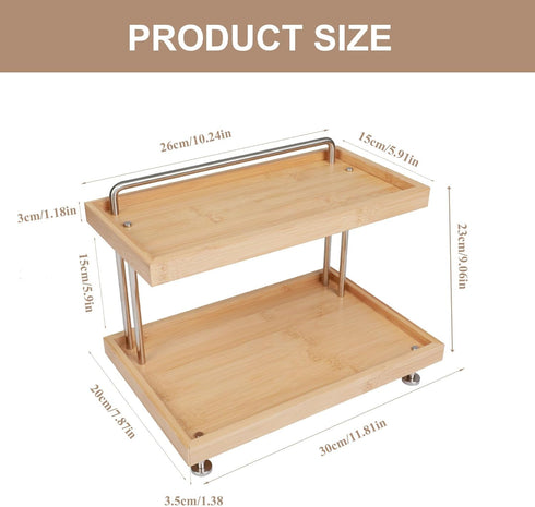 Bamboo Two-Tier Organizer for Kitchen, Bathroom, and Office - Sturdy Storage Rack