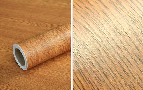 TOOLDECO Decorative Vinyl Sticker Peel Stick Wood Grain Wallpaper Countertop Paper (15.8X79Inch, Light Orange Shade)