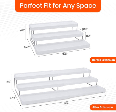 3 Tier Spice Rack Organizer, Expandable 3-Level Seasoning Organization for Cabinet, Adjustable Length