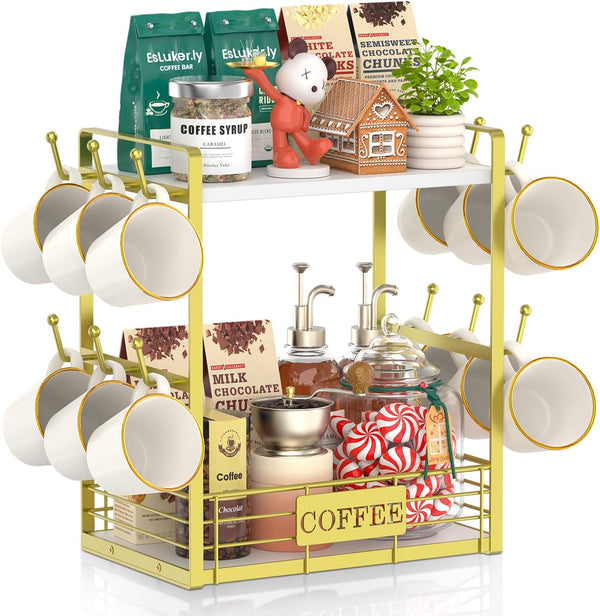 EsLuker.ly Coffee Mug Cup Holder Tree Bar Station Organizer, 2 Tier Mug