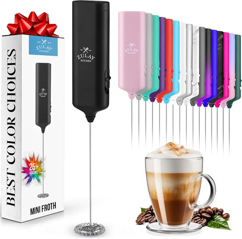 Powerful Handheld Milk Frother Wand - Electric Hand Mixer for Coffee, Mini Froth Drink Mixer for Lattes, Black