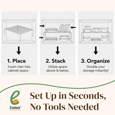 4 Pack Counter Evelots Kitchen Cabinet Wire Shelf Organizer/Rack - Sturdy Metal Shelf Risers - Double Your Space