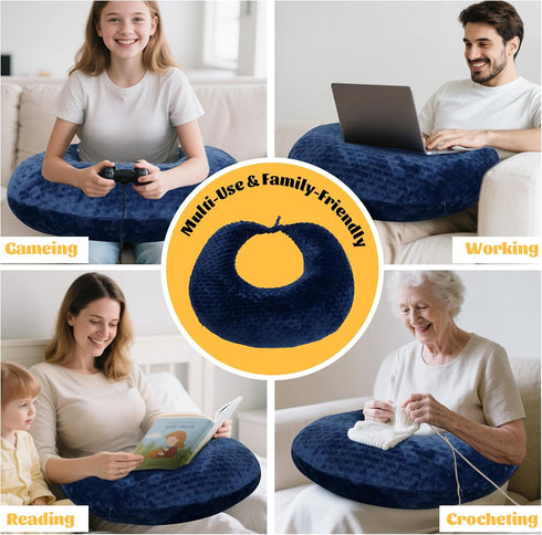 IFOYO Ergonomic Gaming Pillow for Lap, Blue U-Shaped Crochet Pillow for Lap Support, Soft Reading Pillows Provide Arms