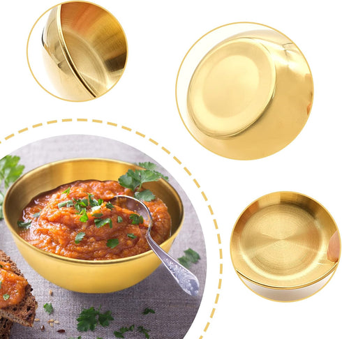 4 PCS Gold Stainless Steel Sauce Dip Bowls, Small 3.2 Inch Round Sushi Dipping Plates for Appetizers