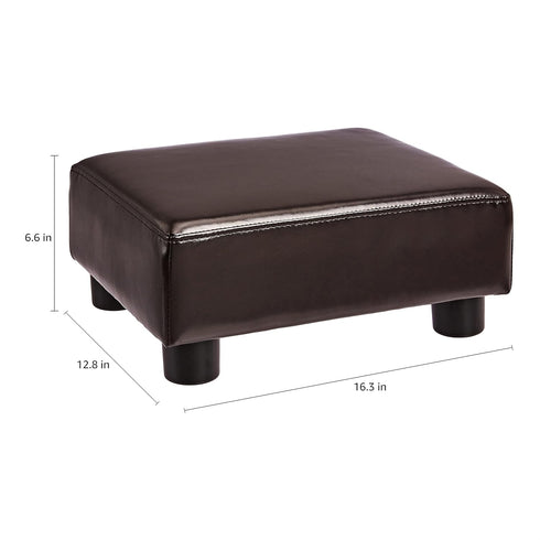 FIRST HILL FHW Small Ottoman Stool, PU Leather Modern Footrest Chair, Brown