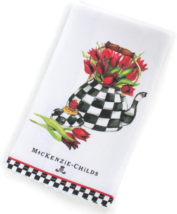 MACKENZIE-CHILDS Cotton Dish Towel, Cute Decorative Kitchen Dish Towel, Set of 1, Tulip Tea Kettle