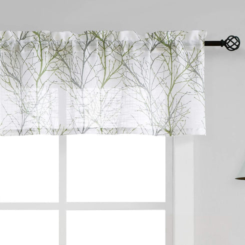 FMFUNCTEX White Valance Curtains, Print Tree Branch Semi Sheer, 50 x 15 Inches, 1 Panel