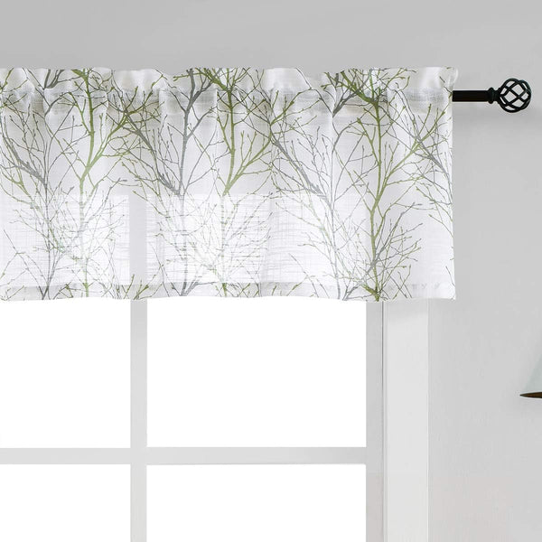 FMFUNCTEX White Valance Curtains, Print Tree Branch Semi Sheer, 50 x 15 Inches, 1 Panel