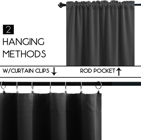KOUFALL Dark Gray Half Curtains for Windows, Small Room Darkening Rod Pocket Curtains 34 x 30 Inch