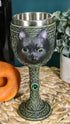 Ebros Wicca Mystical Witching Hour Black Cat Wine Goblet, 7oz Celtic Beverage Chalice with Green Gems
