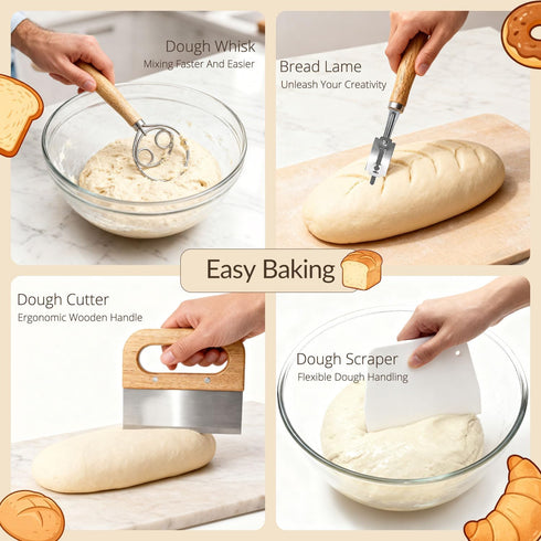 12 Set Nikkar Complete Sourdough Starter Kit with Bamboo Storage Rack Bread Baskets, Sourdough Bread Baking Supplies