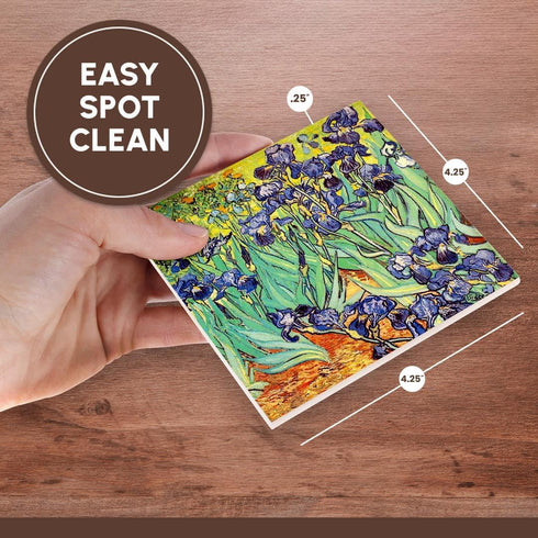 3dRose CST_155630_3 Irises by Vincent Van Gogh 1889 - Purple Flowers Iris Garden Ceramic Tile Coasters, Set of 4
