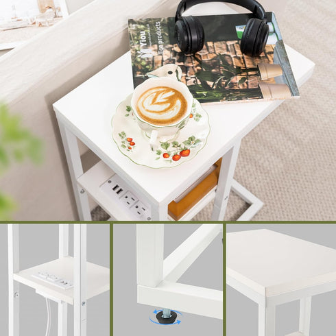 Yoobure C Shaped End Table with Charging Station, Small Side Tables for Living Room Bedroom, Sofa Table with USB Ports