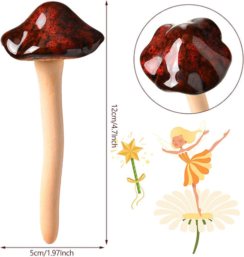 8 Patelai Pieces Ceramic Mushroom Figurine Garden Ceramic Mushroom Statue Garden Pot Decoration Lawn Ornaments