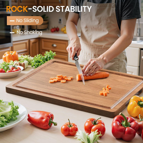 BETOLEAN 17x12 Inch Acacia Wood Cutting Boards for Kitchen, Butcher Block with Deep Juice Grooves & Non-Slip Handle