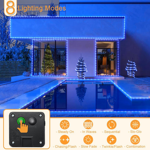 33FT 135 8 Solar Rope Lights Outdoor, LED Solar Rope Lights for Outside, Waterproof Solar Powered Fairy Light