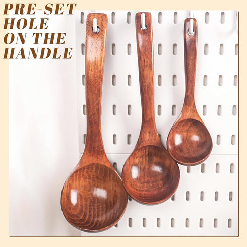 3PCS Wooden Ladle Spoon Set by HANSGO, Non-Stick Natural Teak Wood Kitchen Utensils for Cooking, Stirring, Serving