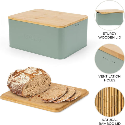 Countertop Beautiful Bread Box With Wooden Lid For Your Kitchen - Spacious Container Perfectly Stores Your Homemade