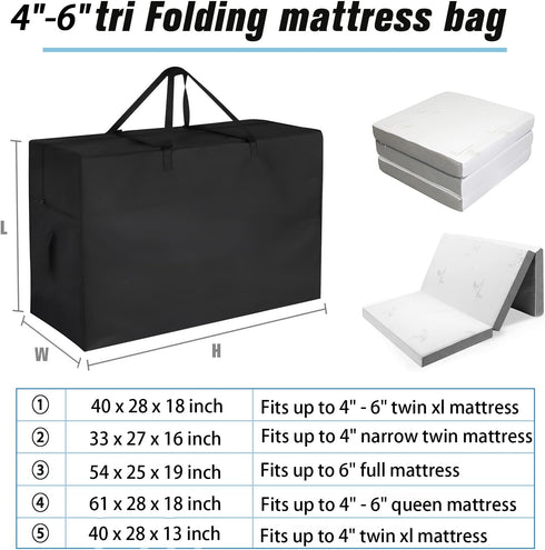 Tri Folding Mattress Storage Bag, Foldable Memory Foam Case for 4-6 Inch Twin XL Guest Bed Mattress Carry Case