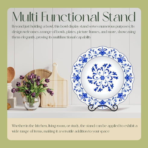 Wrought Iron Bowl Deep Platter Stand, Detachable Metal Scroll Display Rack, 6.5"H x 4.7"W x 5"D (Black)