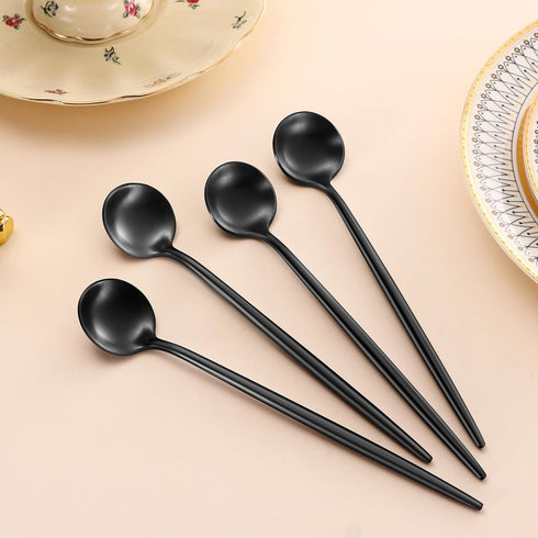 4 PCS 6.7 Inches Satin Black Stainless Steel Coffee Spoons, Iced Tea Spoon, Espresso Stirring Spoon