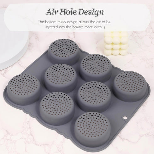 Hamburger Bun Pan | Non-Stick Silicone Bread Loaf Pan | 8 Cavity Perforated Mold