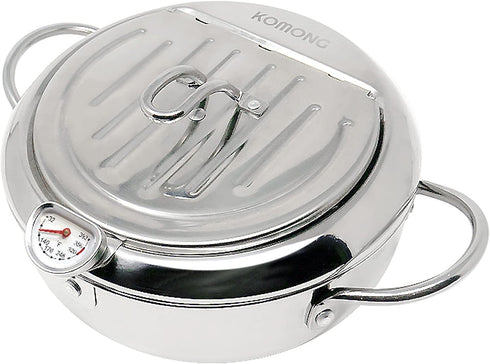 Japanese Tempura Small Deep Fryer Pot with Fahrenheit Thermometer, 304 Stainless Steel for Chips, Fries, Fish