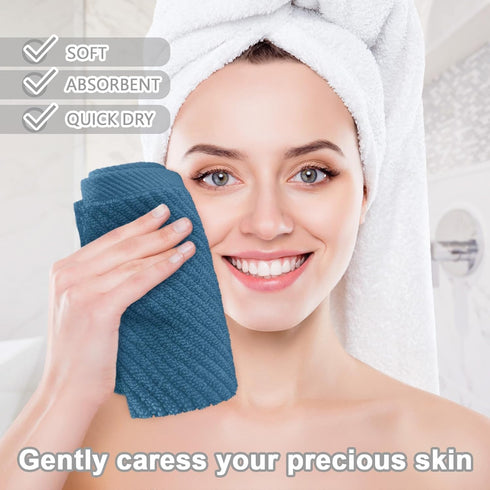 6 Pack, 13"x13" 100% Blue Washcloths - Cotton | Lightweight | Thick | Quick Dry | Soft | Absorbent, Wash Cloths