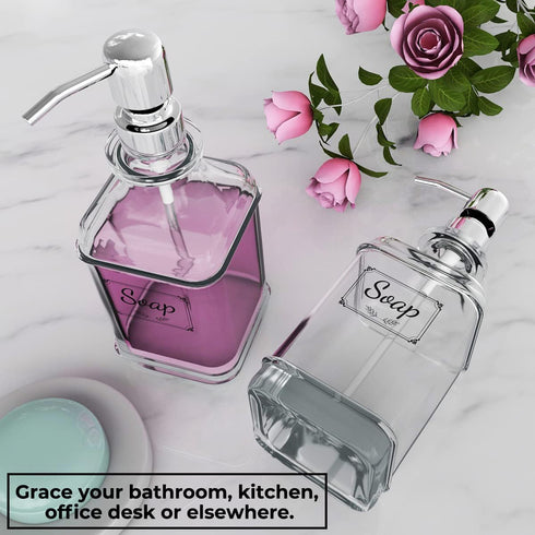 GLADPURE Soap Dispenser - 2 Pack, 18 Oz Antique Design Thick Glass Hand Soap Dispensers with 304 Stainless Steel Pump