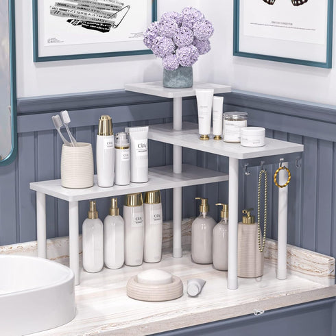 JayRex Bathroom Organizer Countertop Corner Shelf, 3 Tier Moveable Organizer for Makeup, Dresser Table, Desktop (White)
