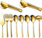 Serving Utensils Set of 10, Includes Large Spoons, Slotted Spoons, Forks, Tongs, and Soup Ladle in Gold