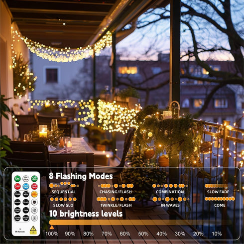 2-Pack 33FT 100LED 8 HXWEIYE Fairy Lights Battery Operated (Included) with Remote & Timer, Modes Rechargeable Twinkle
