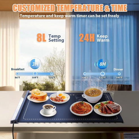 8 24H Silicone Warming Mat for Food, Foldable Electric Food Warming Tray Kitchen Heating Mat for Buffets Party, Buffet