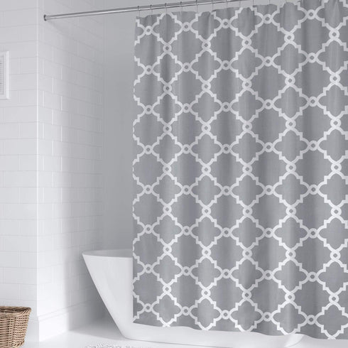 WELTRXE Moroccan Fabric Shower Curtain - Waterproof Polyester Geometric Pattern Bathroom Curtains, 72 x 72 inches