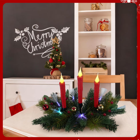 Aokudoni Christmas Decorations: Christmas Table Centerpieces with Artificial Pine Branches Berries Candles Indoor Xmas