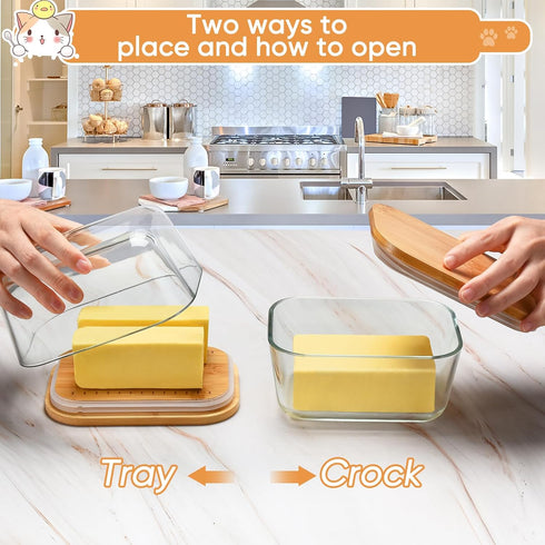 Hekeieon Countertop Butter Dish With Glass Lid - Airtight Seal for Freshness, Large Butter Dish for East and West Coast