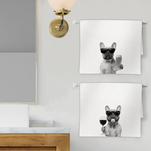Set 2, Decor(16x24Inch) French Bulldog Gifts Wine Kitchen Towels of Funny French Bulldog Wine Lover Decorative Hand