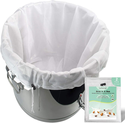 Brew Bags Reusable 2 Pack, 250 Micron Fine Mesh Bag for Fruit Cider Apple Grape Wine Press Drawstring Straining Brew in