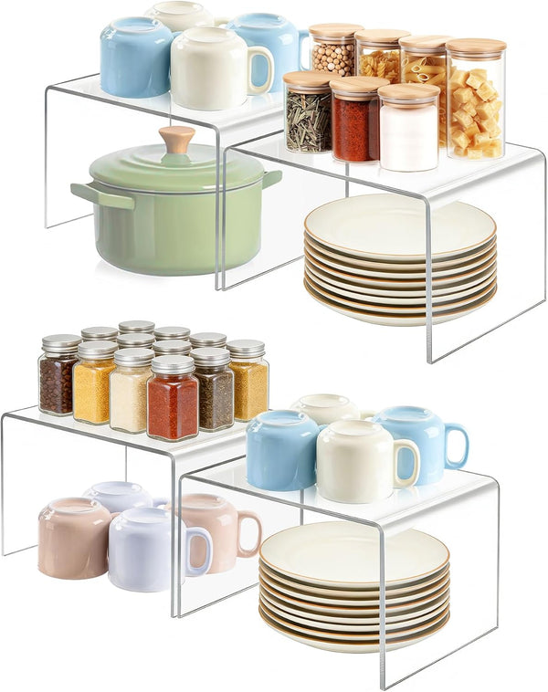 Sahasea Acrylic Cabinet Organizer, Set of 4 Clear Shelf Organizer for Kitchen Pantry