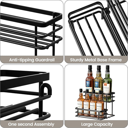 Coffee Syrup Rack Organizer - 2-Tier Stand for 6 Bottles Storage on Kitchen Countertop (Black)