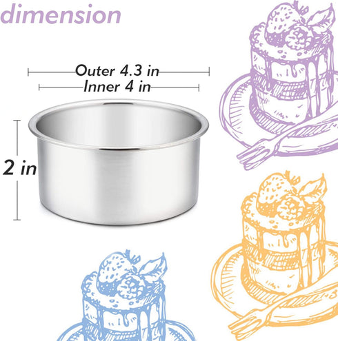 TeamFar 4 Inch Cake Pan, 4 Pcs Mini Cake Pan Round Tier Baking Tins Set, Stainless Steel, Healthy & Sturdy