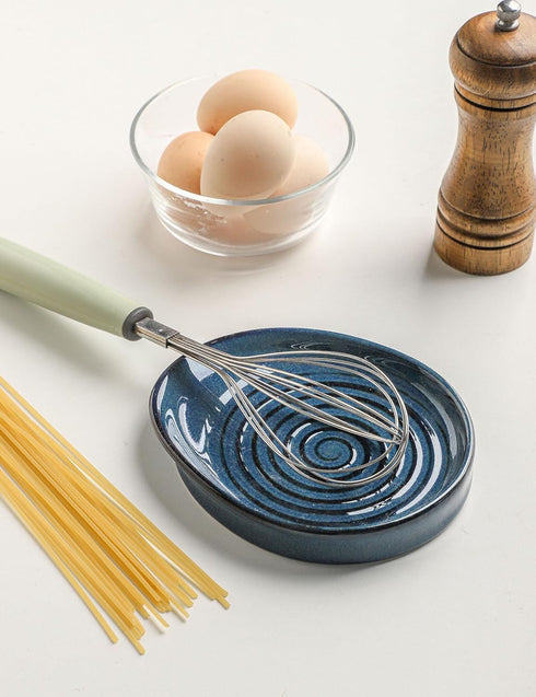 Ceramic Spoon Rest for Stove Top, Glazed Blue Spoon Holder for Kitchen Counter, Utensil Holder for Spoons, Ladles