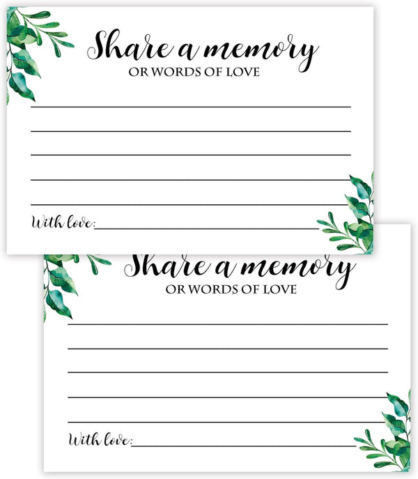 Giftideaworkshop 50 Greenery Share A Memory Cards for Celebration of Life, Birthday, Anniversary, Memorial, and Guest