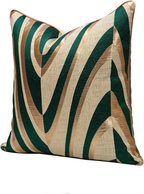 THE-TINOART 18x18 Inch Geometric Accent Throw Pillow Covers Emerald Green and Metallic Gold Jacquard Decorative Pillow