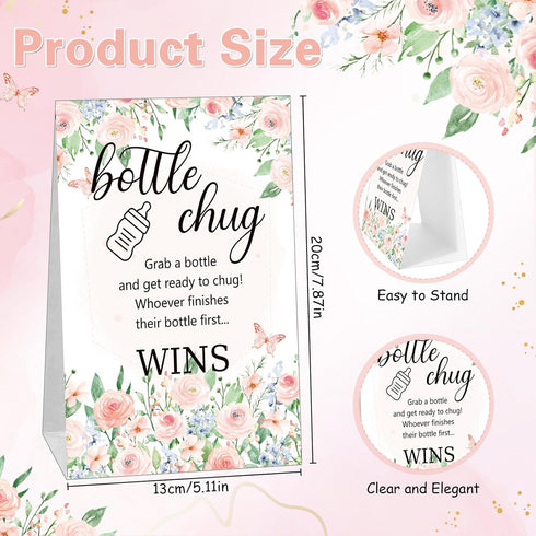 20 1 TrelaCo Bottle Chug Baby Shower Game Pcs Baby Bottles Shower Favor with Flowers Theme Sign for Gender Reveal Party