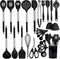 Kitchen Utensils Set | 28 Pcs Silicone Cooking Utensils Set with Holder, Black Stainless Steel Handle Kitchen Gadgets
